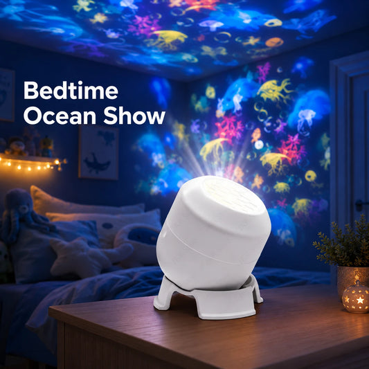 Starry Ocean LED Projector Night Light USB Plug In 360 Rotating Dynamic Ambient Lamp for Home Bedroom Party Decoration