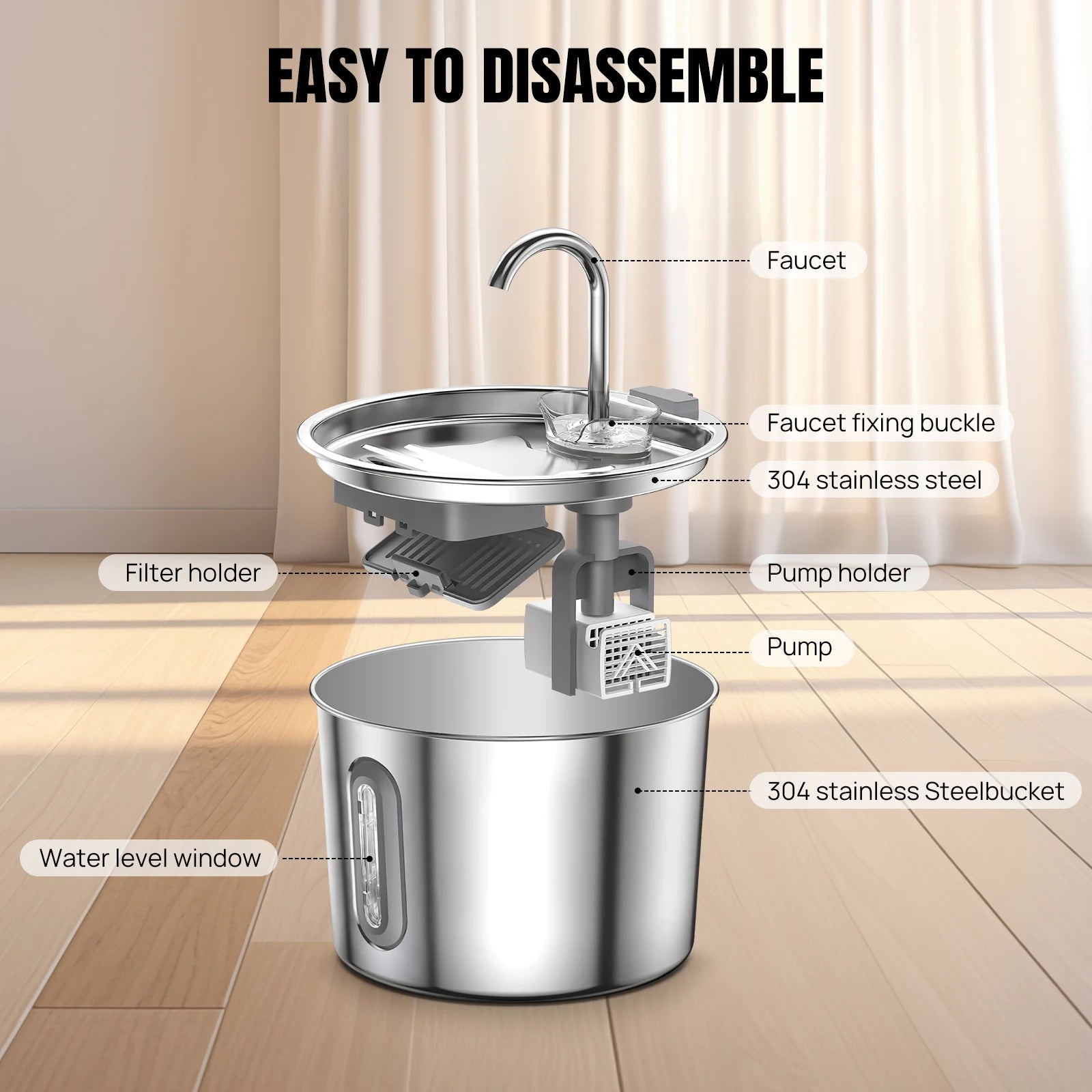 Stainless Steel Cat Water Fountain Dishwasher Safe, 2.2L Automatic Pet Water Dispenser with Upgraded Quiet Pump