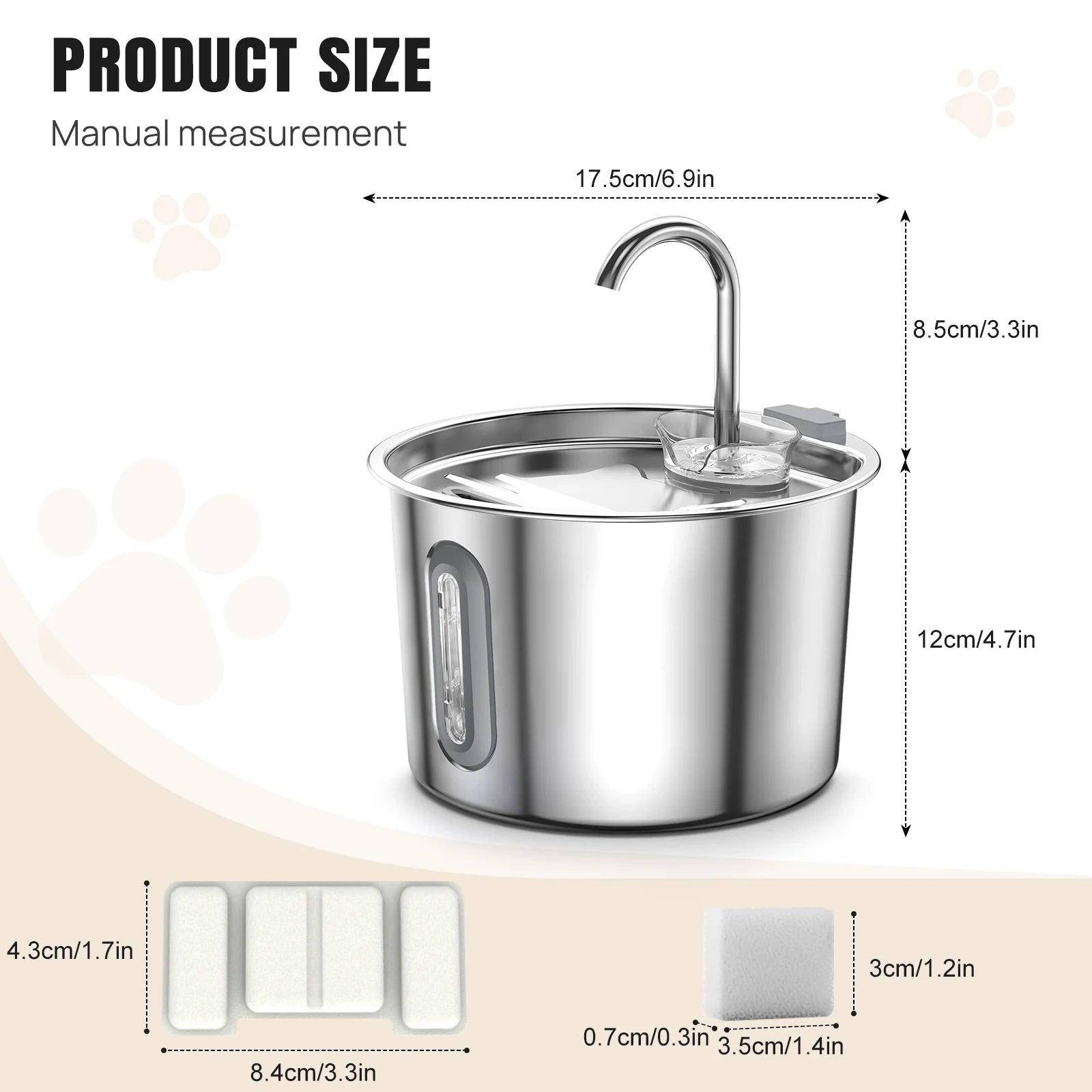 Stainless Steel Cat Water Fountain Dishwasher Safe, 2.2L Automatic Pet Water Dispenser with Upgraded Quiet Pump