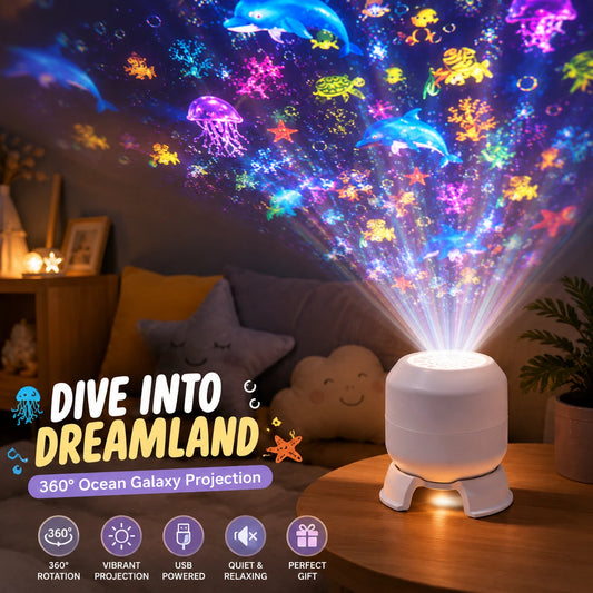 Starry Ocean LED Projector Night Light USB Plug In 360 Rotating Dynamic Ambient Lamp for Home Bedroom Party Decoration